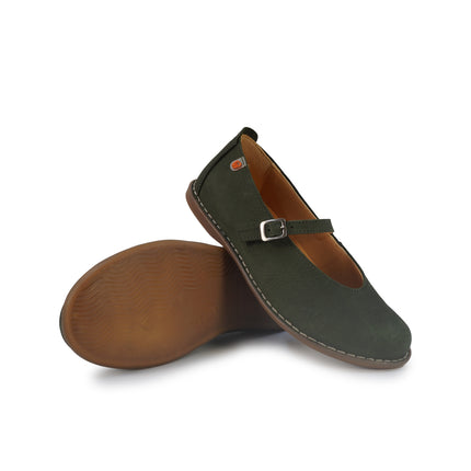 Jungla Ballerina Donna con Cinturino in Pelle Nabuk Verde 8460 PRADO Jungla 