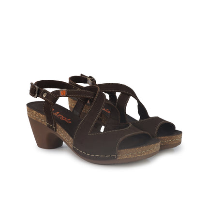 Jungla Sandalo Donna con Tacco in Pelle Nabuk Marrone 8520 CAFFE Jungla 