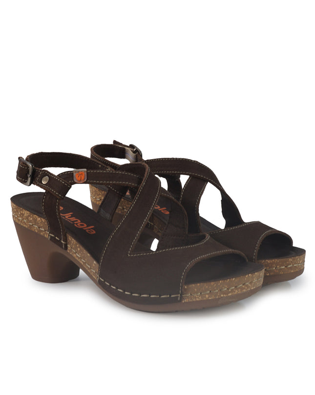 Jungla Sandalo Donna con Tacco in Pelle Nabuk Marrone 8520 CAFFE Jungla 