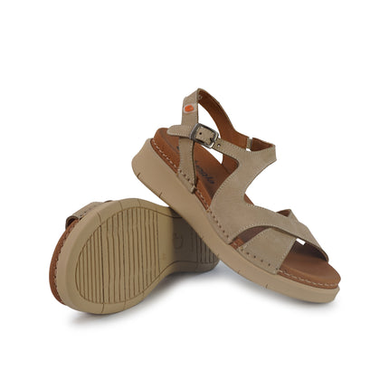 Jungla Sandali Donna Zeppa Bassa in Pelle Nabuk Beige 8530 DESERT Jungla 