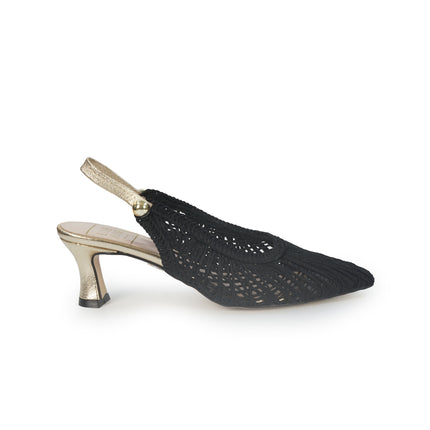 Luis Anne Chanel Mary Jane Slingback Kitten Heel in Tessuto Nero Oro 3833/R TULIPANO NERO Luis Anne 