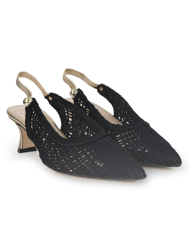 Luis Anne Chanel Mary Jane Slingback Kitten Heel in Tessuto Nero Oro 3833/R TULIPANO NERO Luis Anne 