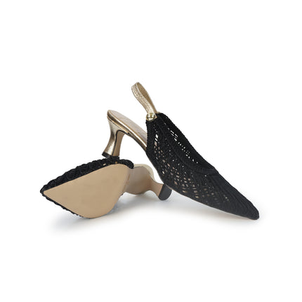 Luis Anne Chanel Mary Jane Slingback Kitten Heel in Tessuto Nero Oro 3833/R TULIPANO NERO Luis Anne 