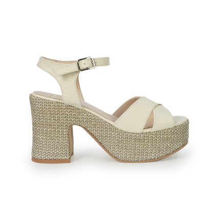 Luis Anne Sandalo Donna con Tacco e Plateau in Pelle Latte 595 LUCCA Luis Anne 