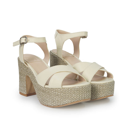Luis Anne Sandalo Donna con Tacco e Plateau in Pelle Latte 595 LUCCA Luis Anne 