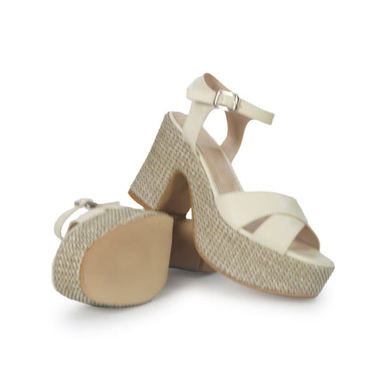 Luis Anne Sandalo Donna con Tacco e Plateau in Pelle Latte 595 LUCCA Luis Anne 