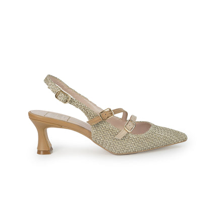 Luis Anne Chanel Mary Jane Slingback Kitten Heel in Tessuto Phard Multi 883/02 CAMEL Luis Anne 