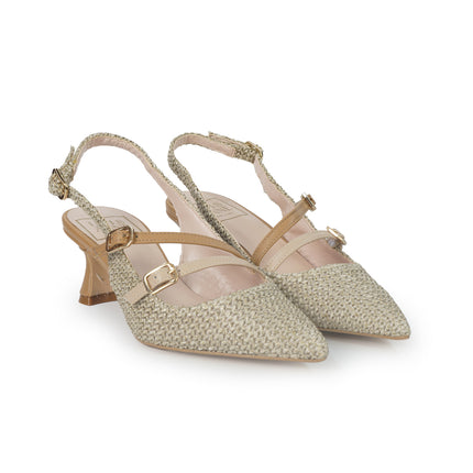 Luis Anne Chanel Mary Jane Slingback Kitten Heel in Tessuto Phard Multi 883/02 CAMEL Luis Anne 