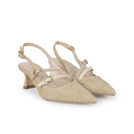 Luis Anne Chanel Mary Jane Slingback Kitten Heel in Tessuto Nude Multi 883/02 PHARD Luis Anne 