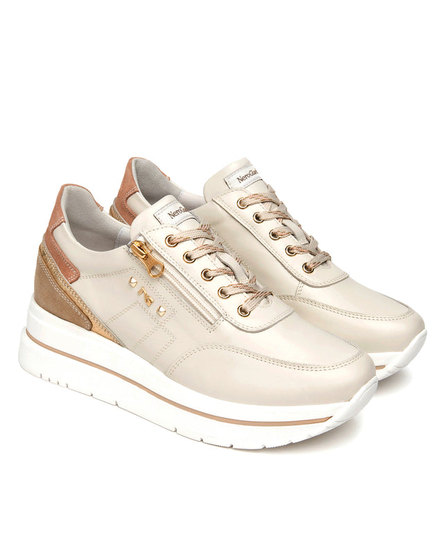 NeroGiardini Sneakers Donna in Pelle Avorio con Lacci e Zip E615203D AVORIO 713 Nero Giardini 