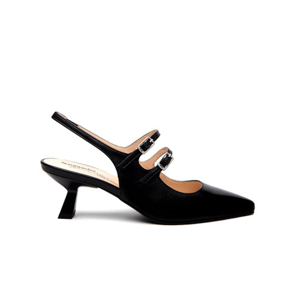 NeroGiardini Chanel Mary Jane Slingback Kitten Heel in Pelle Nera E615410DE NERO 100 Nero Giardini 