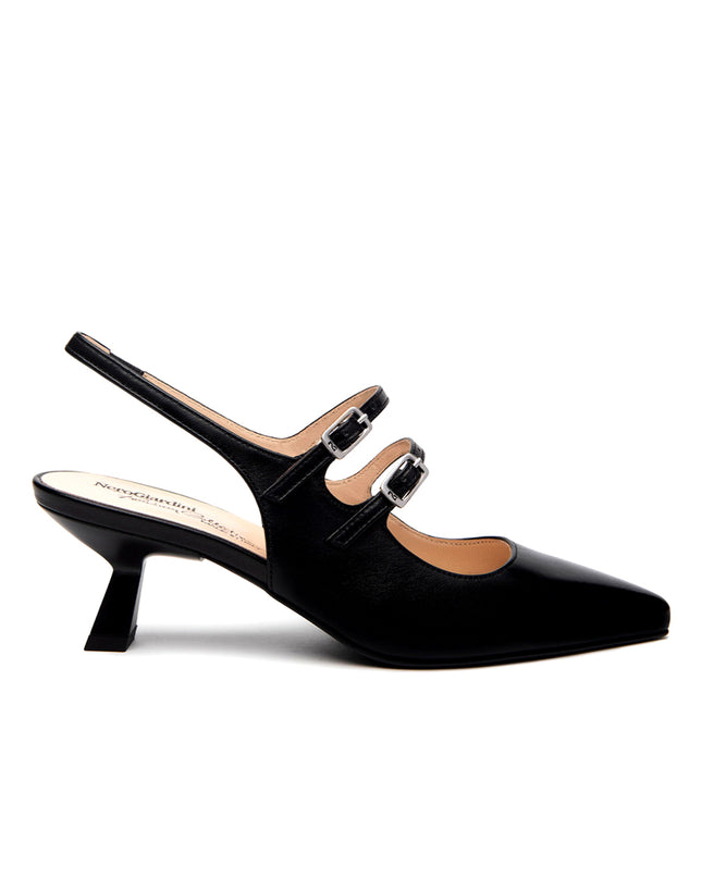 NeroGiardini Chanel Mary Jane Slingback Kitten Heel in Pelle Nera E615410DE NERO 100 Nero Giardini 