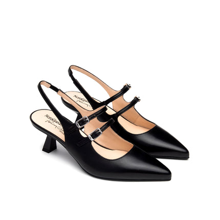NeroGiardini Chanel Mary Jane Slingback Kitten Heel in Pelle Nera E615410DE NERO 100 Nero Giardini 