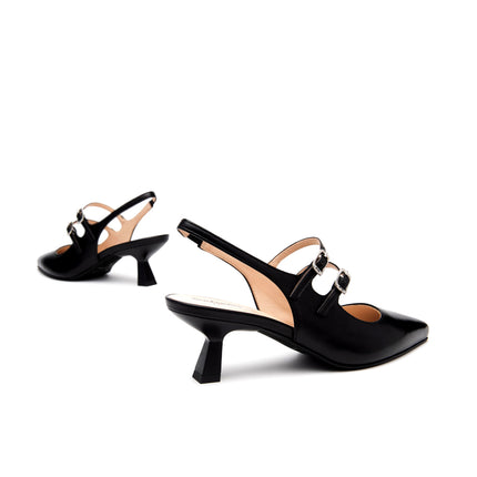 NeroGiardini Chanel Mary Jane Slingback Kitten Heel in Pelle Nera E615410DE NERO 100 Nero Giardini 