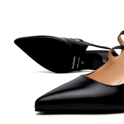 NeroGiardini Chanel Mary Jane Slingback Kitten Heel in Pelle Nera E615410DE NERO 100 Nero Giardini 
