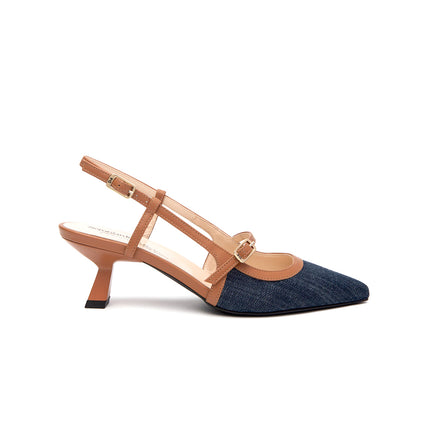 NeroGiardini Mary Jane Slingback Kitten Heel a Punta in Pelle e Denim E615470D JEANS 214 Nero Giardini 