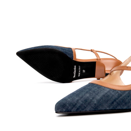 NeroGiardini Mary Jane Slingback Kitten Heel a Punta in Pelle e Denim E615470D JEANS 214 Nero Giardini 