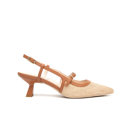 NeroGiardini Mary Jane Slingback Kitten Heel a Punta in Pelle e Tessuto Cuoio E615471D FRESH 420 Nero Giardini 