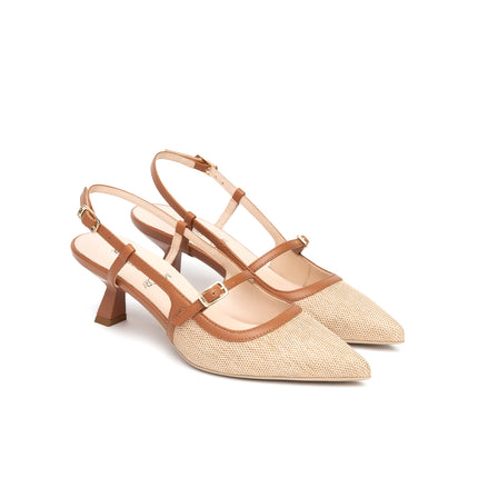 NeroGiardini Mary Jane Slingback Kitten Heel a Punta in Pelle e Tessuto Cuoio E615471D FRESH 420 Nero Giardini 