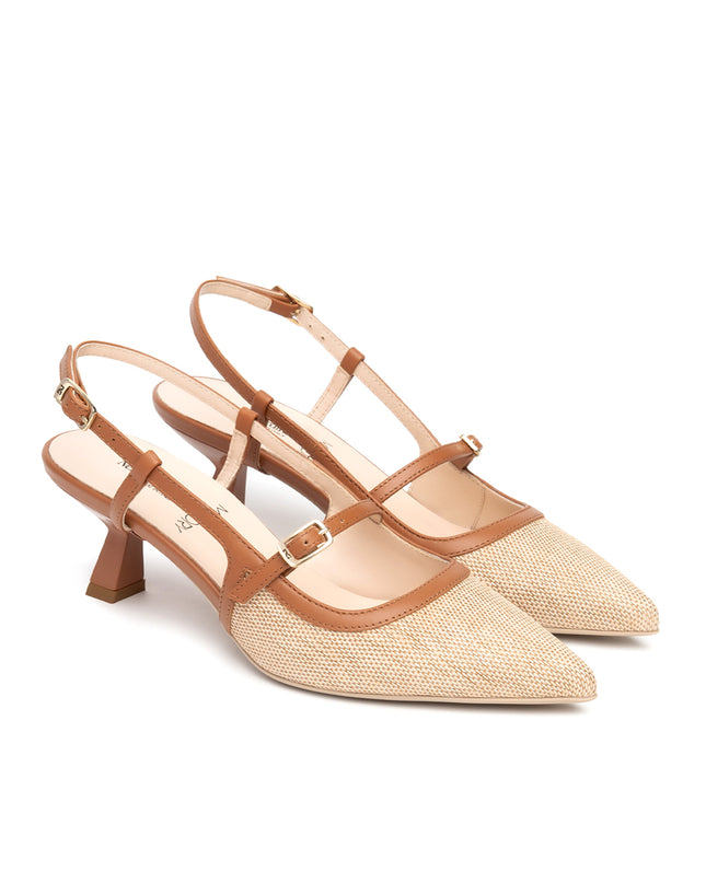 NeroGiardini Mary Jane Slingback Kitten Heel a Punta in Pelle e Tessuto Cuoio E615471D FRESH 420 Nero Giardini 