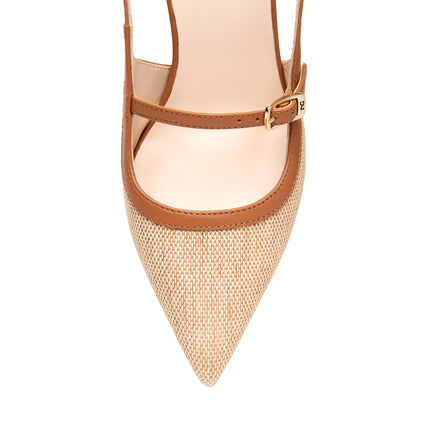 NeroGiardini Mary Jane Slingback Kitten Heel a Punta in Pelle e Tessuto Cuoio E615471D FRESH 420 Nero Giardini 