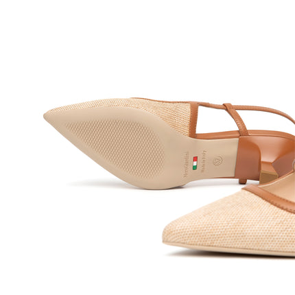 NeroGiardini Mary Jane Slingback Kitten Heel a Punta in Pelle e Tessuto Cuoio E615471D FRESH 420 Nero Giardini 