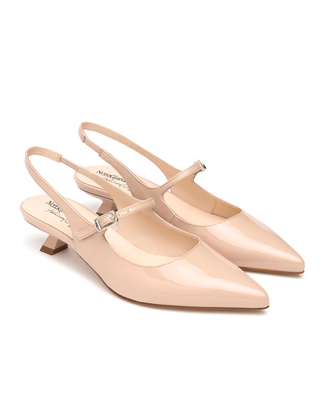 NeroGiardini Chanel Mary Jane Slingback Kitten Heel e Punta in Vernice Cipria E615481D CIPRIA 614 Nero Giardini 