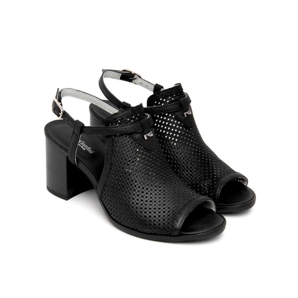 Nero Giardini Sandali Donna con Tacco in Pelle Microforata Nera E615840D NERO 100 Nero Giardini 