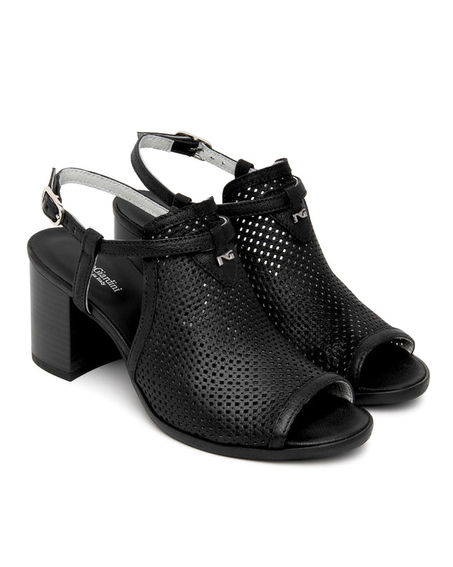 Nero Giardini Sandali Donna con Tacco in Pelle Microforata Nera E615840D NERO 100 Nero Giardini 