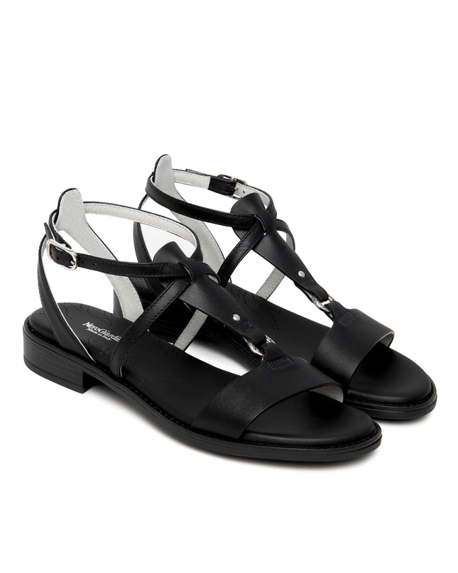 Nero Giardini Sandalo Donna Basso in Pelle Nera E615895D NERO 100 Nero Giardini 