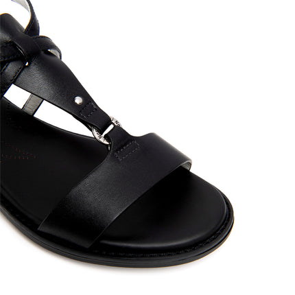 Nero Giardini Sandalo Donna Basso in Pelle Nera E615895D NERO 100 Nero Giardini 