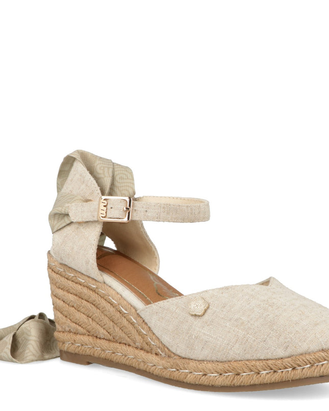 O-Joo Espadrillas Donna con Zeppa e Lacci in Tessuto Beige GERI CVS BEIGE O-JOO 