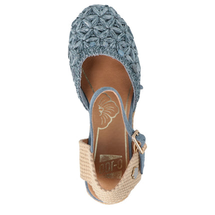 O-Joo Espadrillas Donna con Zeppa in Tessuto Blu GERI FLOWER SKY O-JOO 