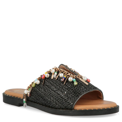 O-Joo Sandalo Flat Donna in Tessuto Nero Multicolor MILEY CARRIBEAN BLACK O-JOO 