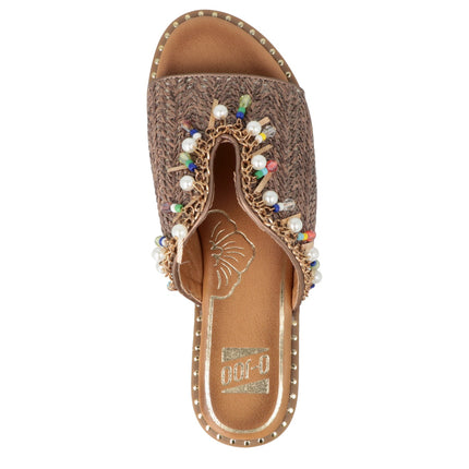 O-Joo Sandalo Flat Donna in Tessuto Marrone Multicolor MILEY CARRIBEAN BROWN O-JOO 