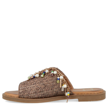 O-Joo Sandalo Flat Donna in Tessuto Marrone Multicolor MILEY CARRIBEAN BROWN O-JOO 