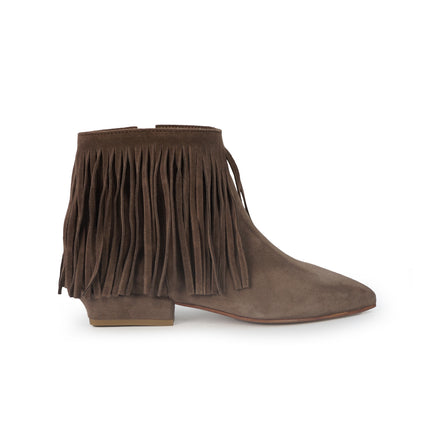 Spatarella Stivaletto Donna Tubolare con Frange in Camoscio Marrone<BR/> CV215 STONE Spatarella 