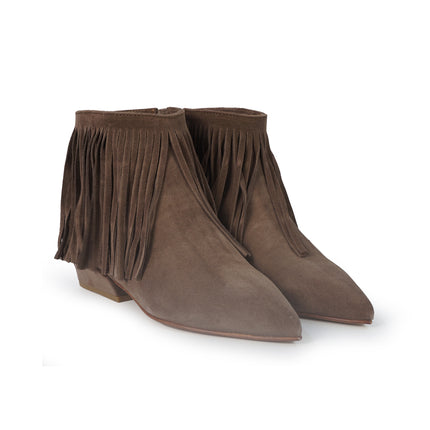 Spatarella Stivaletto Donna Tubolare con Frange in Camoscio Marrone<BR/> CV215 STONE Spatarella 