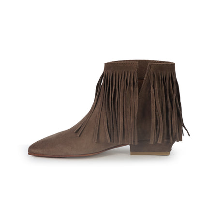 Spatarella Stivaletto Donna Tubolare con Frange in Camoscio Marrone<BR/> CV215 STONE Spatarella 