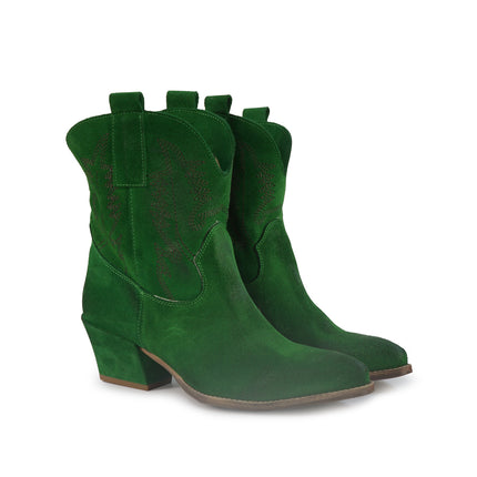 Spatarella Stivaletto Texano Tubolare in Camoscio Verde<BR/> ELENA24 BOTTIGLIA Spatarella 