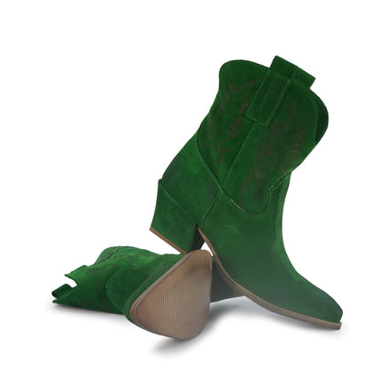 Spatarella Stivaletto Texano Tubolare in Camoscio Verde<BR/> ELENA24 BOTTIGLIA Spatarella 