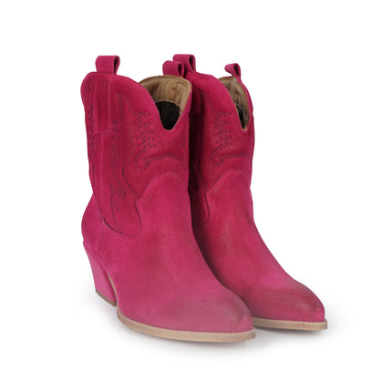 Spatarella Stivaletto Texano Tubolare in Camoscio Fuxia<BR/> ELENA24 BUBLE Spatarella 