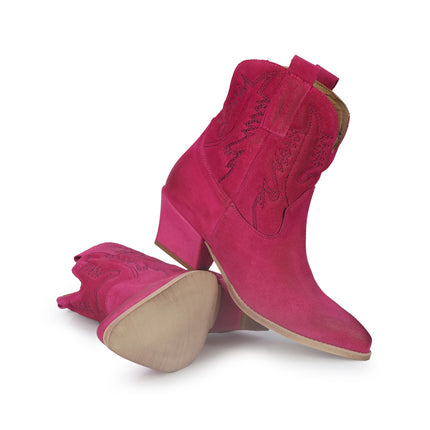 Spatarella Stivaletto Texano Tubolare in Camoscio Fuxia<BR/> ELENA24 BUBLE Spatarella 