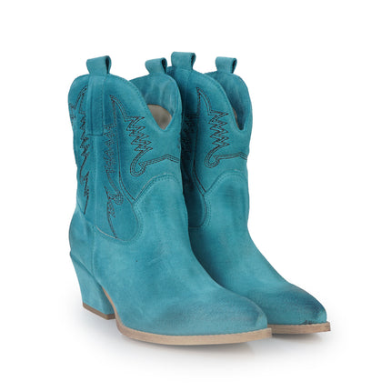 Spatarella Stivaletto Texano Tubolare in Camoscio Azzurro<BR/> ELENA24 CIELO Spatarella 