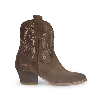Spatarella Stivaletto Texano Tubolare in Camoscio Marrone<BR/> ELENA24 STONE Spatarella 