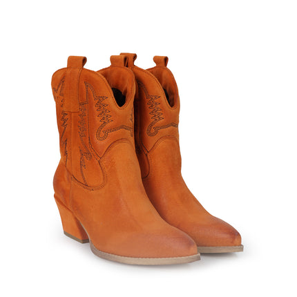 Spatarella Stivaletto Texano Tubolare in Camoscio Arancione<BR/> ELENA24 ZUCCA Spatarella 