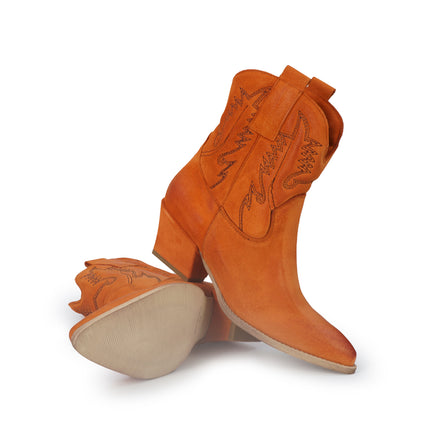 Spatarella Stivaletto Texano Tubolare in Camoscio Arancione<BR/> ELENA24 ZUCCA Spatarella 