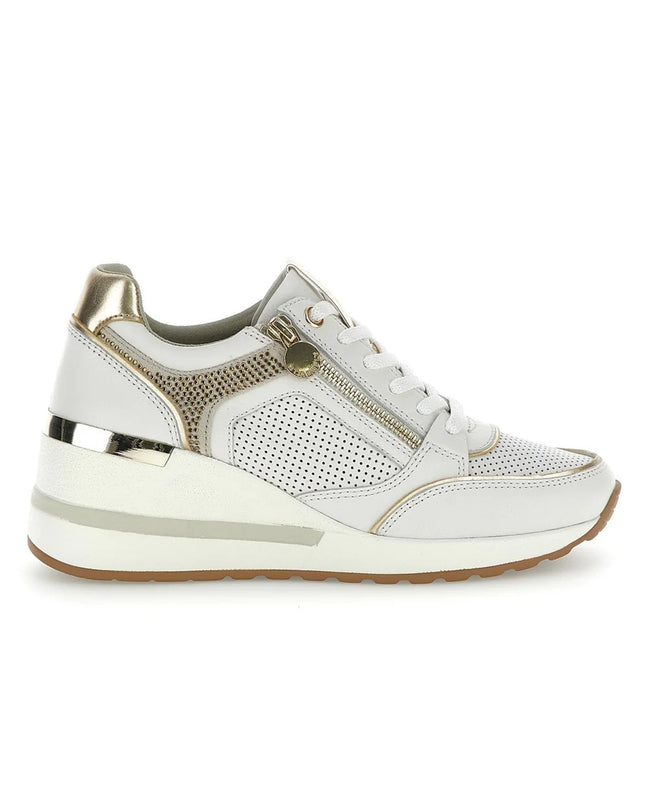 Stonefly Sneackers Donna con Zeppa in Pelle Bianca 222459 MINA WHITE GOLD Stonefly 