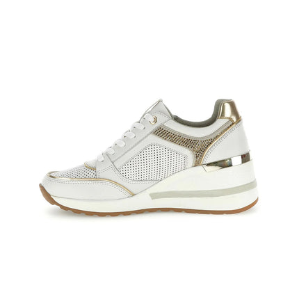 Stonefly Sneackers Donna con Zeppa in Pelle Bianca 222459 MINA WHITE GOLD Stonefly 