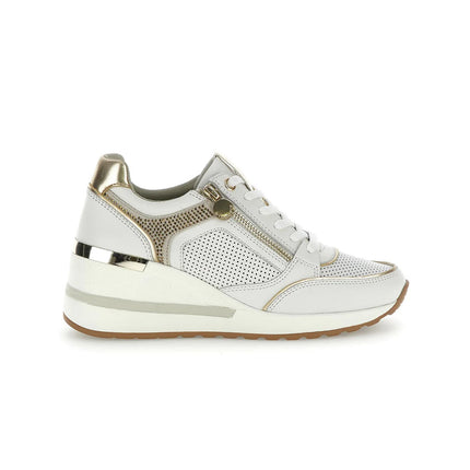 Stonefly Sneackers Donna con Zeppa in Pelle Bianca 222459 MINA WHITE GOLD Stonefly 